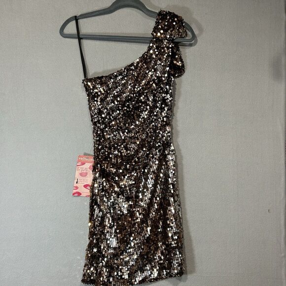 Gold Sequins Mini‎ Dress Size 3 Juniors Homecoming Party Prom mermaidcore Fairy - Picture 2 of 9